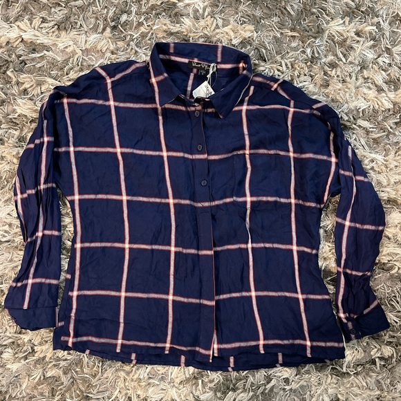 Marshalls Tops - Navy and Pink Plaid Button-Up Shirt XS